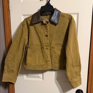 Ci Sono Tan Utility Jacket with Brown Leather Collar